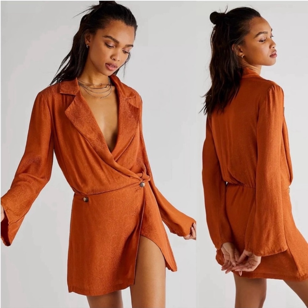 NWT Free People Simone Dress Cinnabar Sienna Long Sleeve Blazer Mini Dress